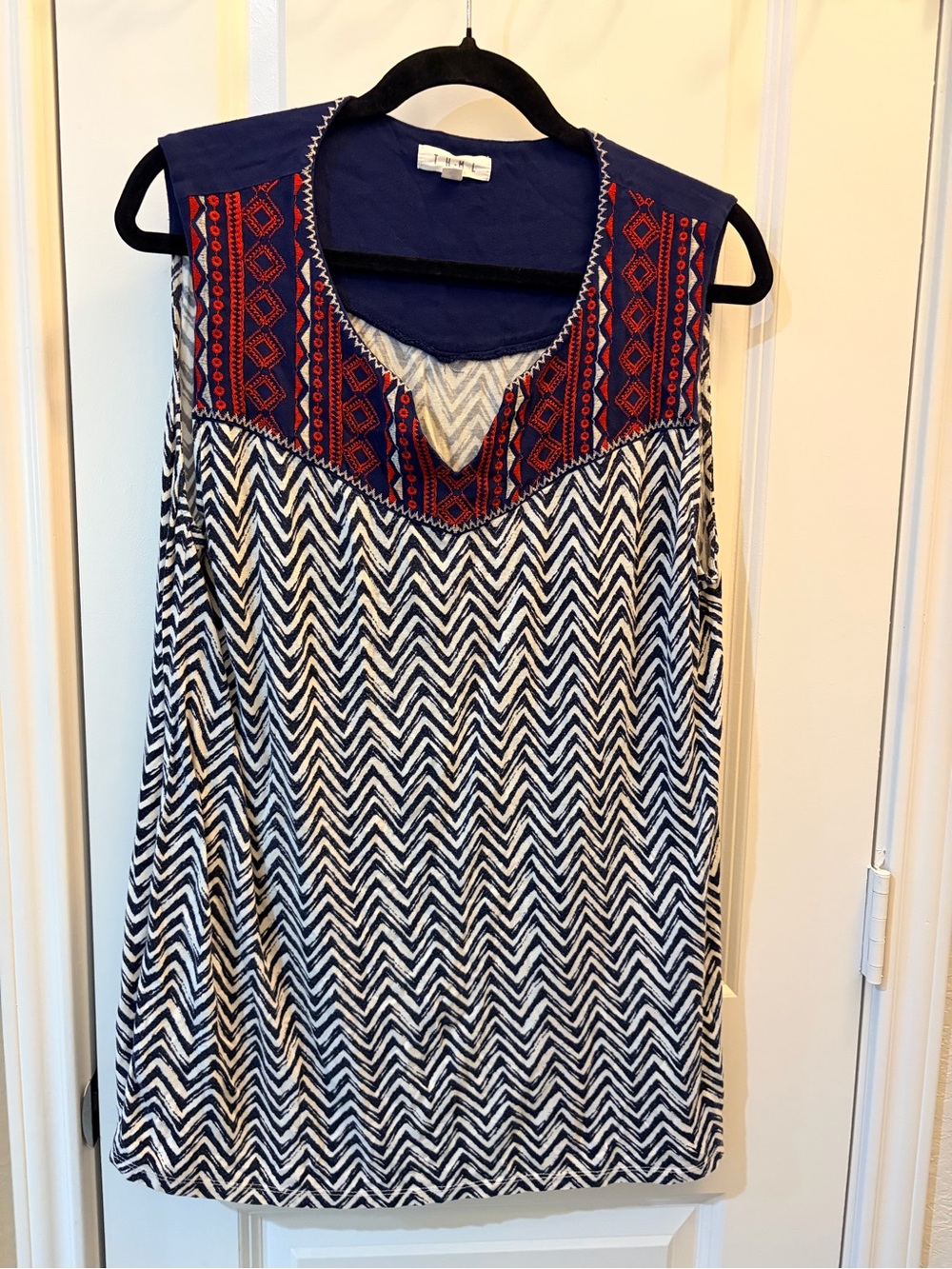 THML Navy Chevron Tank with Red Embroidered Yoke Extra Large